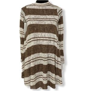 Black Bead stripe Dress tunic lightweight taupe size small